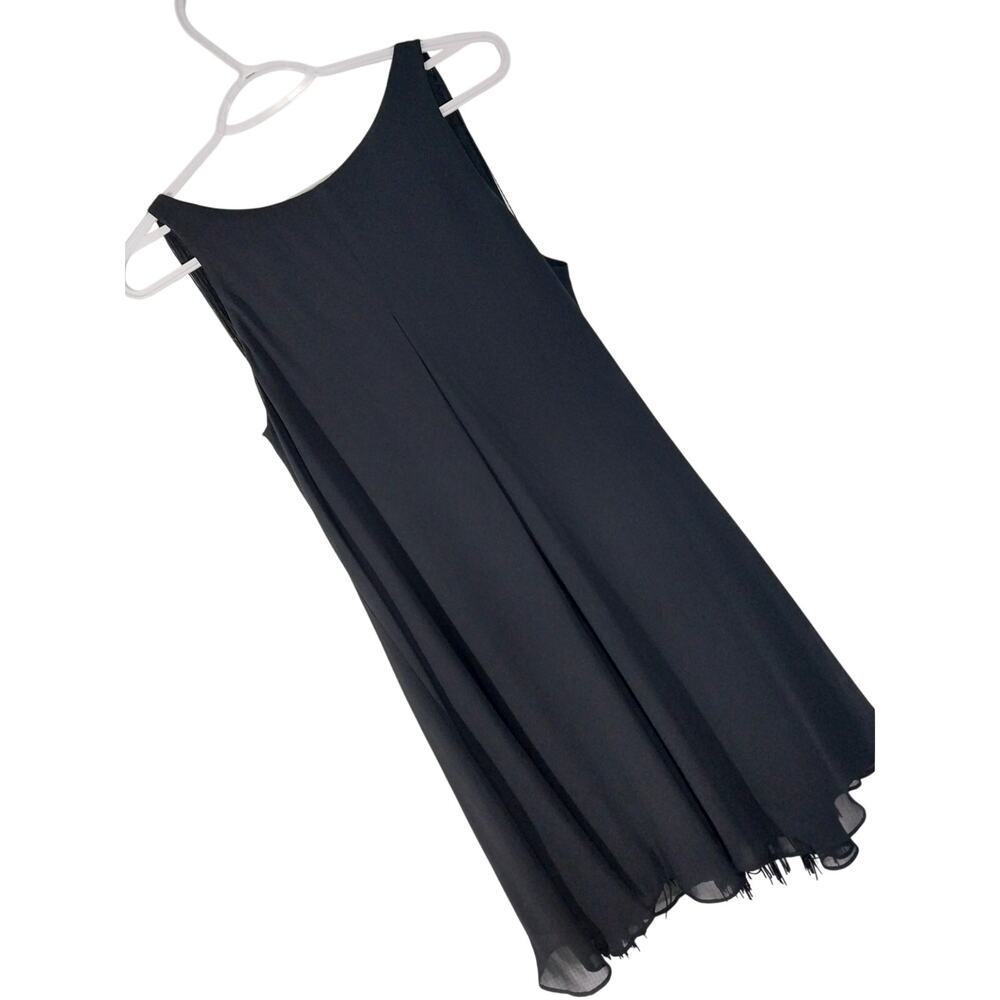 BCBGENERATION! LUXE BLACK LONG FRINGED BACK DRAPEY, FLOWING DRESS! SZ S